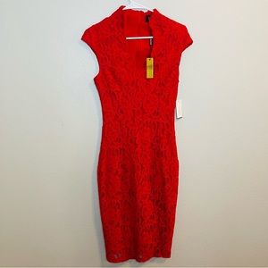 Alexia Admor Women’s Red Lace Midi Cocktail Dress Size 4 New